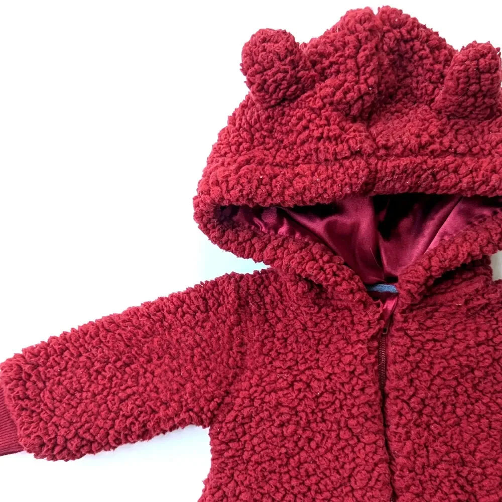 7 For All Mankind Faux Shearling Hooded Coverall | Cranberry Red | Size 0-3M